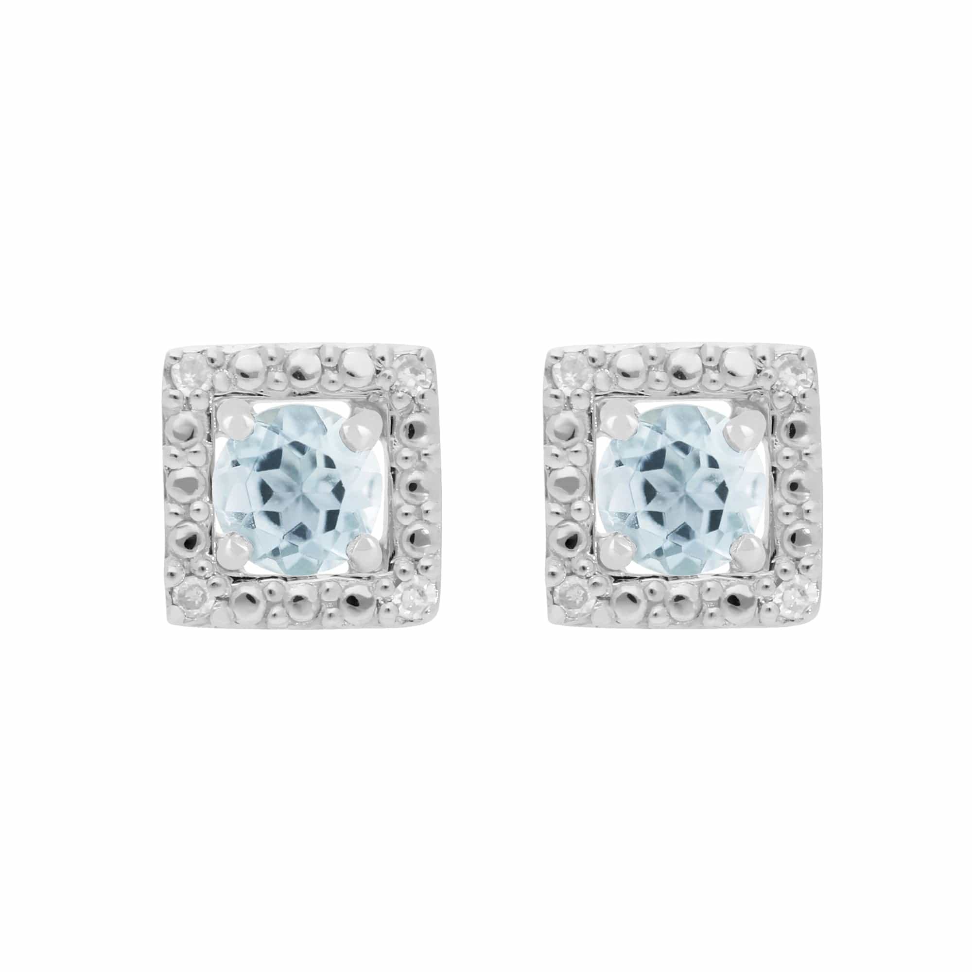 22526-162E0245019 Classic Round Aquamarine Stud Earrings with Detachable Diamond Square Ear Jacket in 9ct White Gold 1