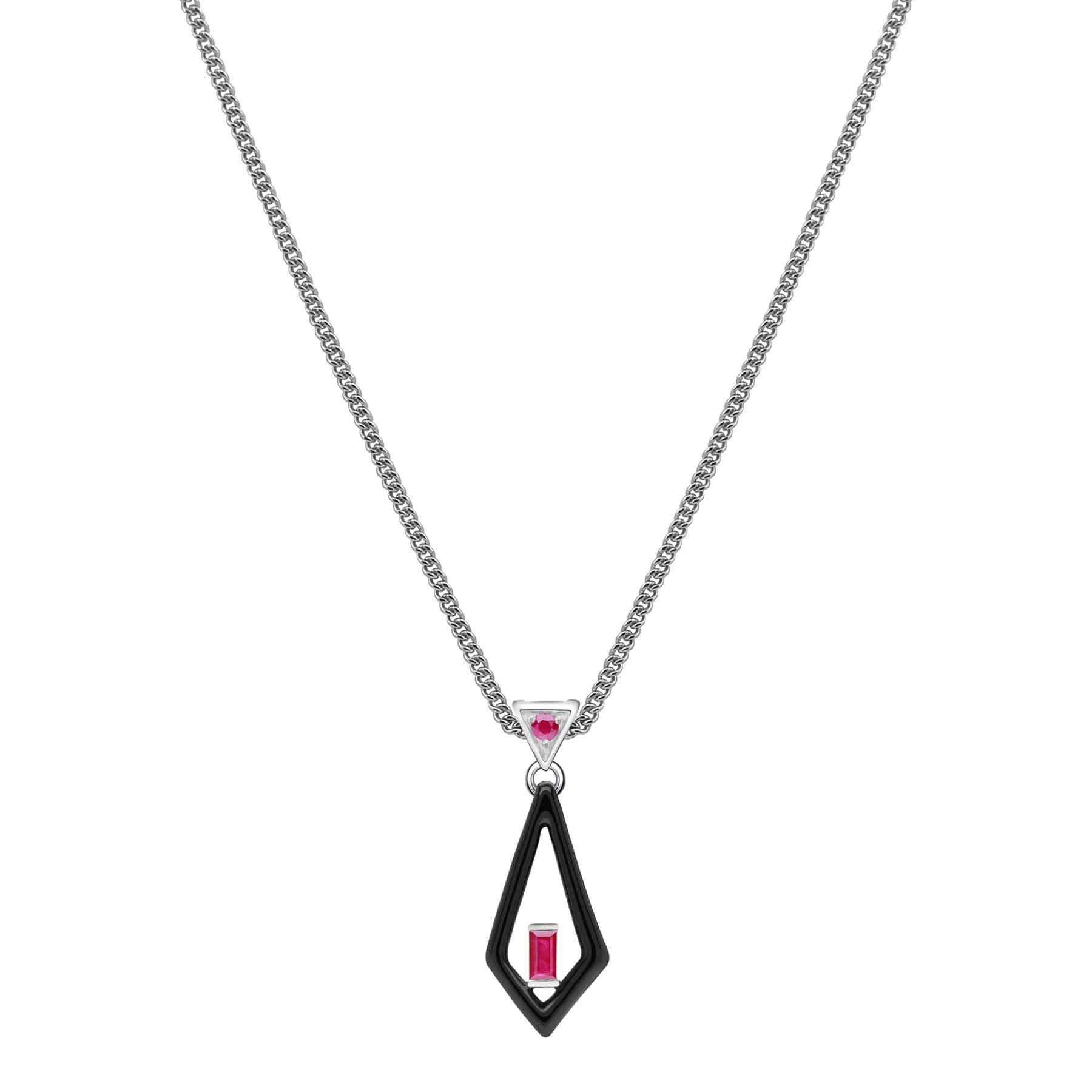 162P0263019 Grand Deco Enamel & Ruby Pendant in 9ct White Gold 1