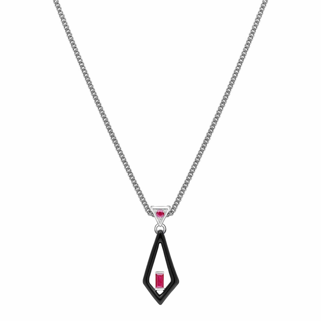 162P0263019 Grand Deco Enamel & Ruby Pendant in 9ct White Gold 1