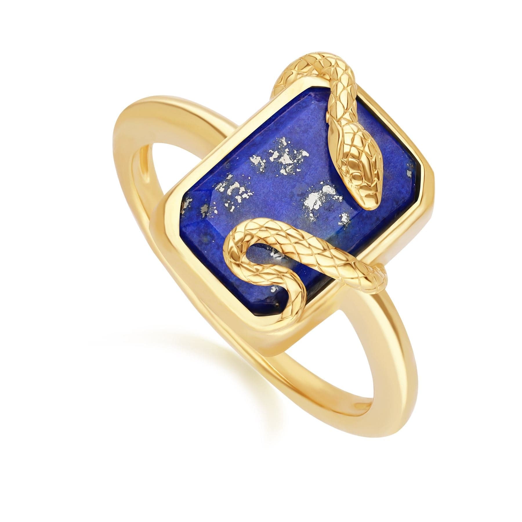 Grand Deco Lapis Lazuli Snake Wrap Ring in Gold Plated Sterling Silver - Gemondo