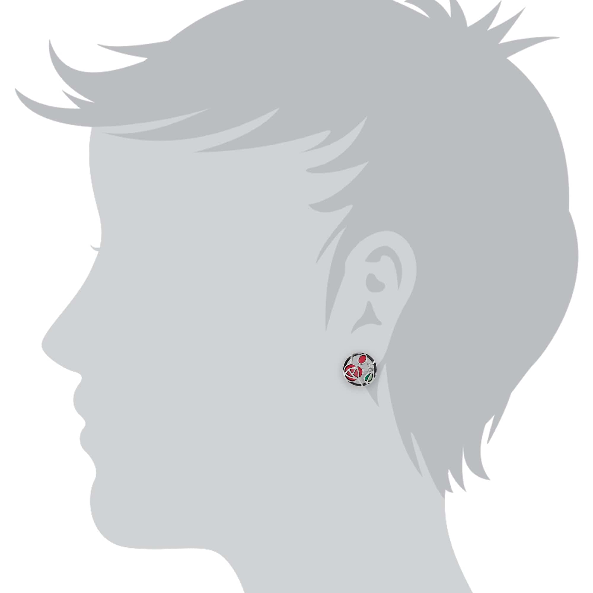 Rennie Mackintosh Round Diamond & Enamel Stud Earrings in 925 Sterling Silver - Gemondo
