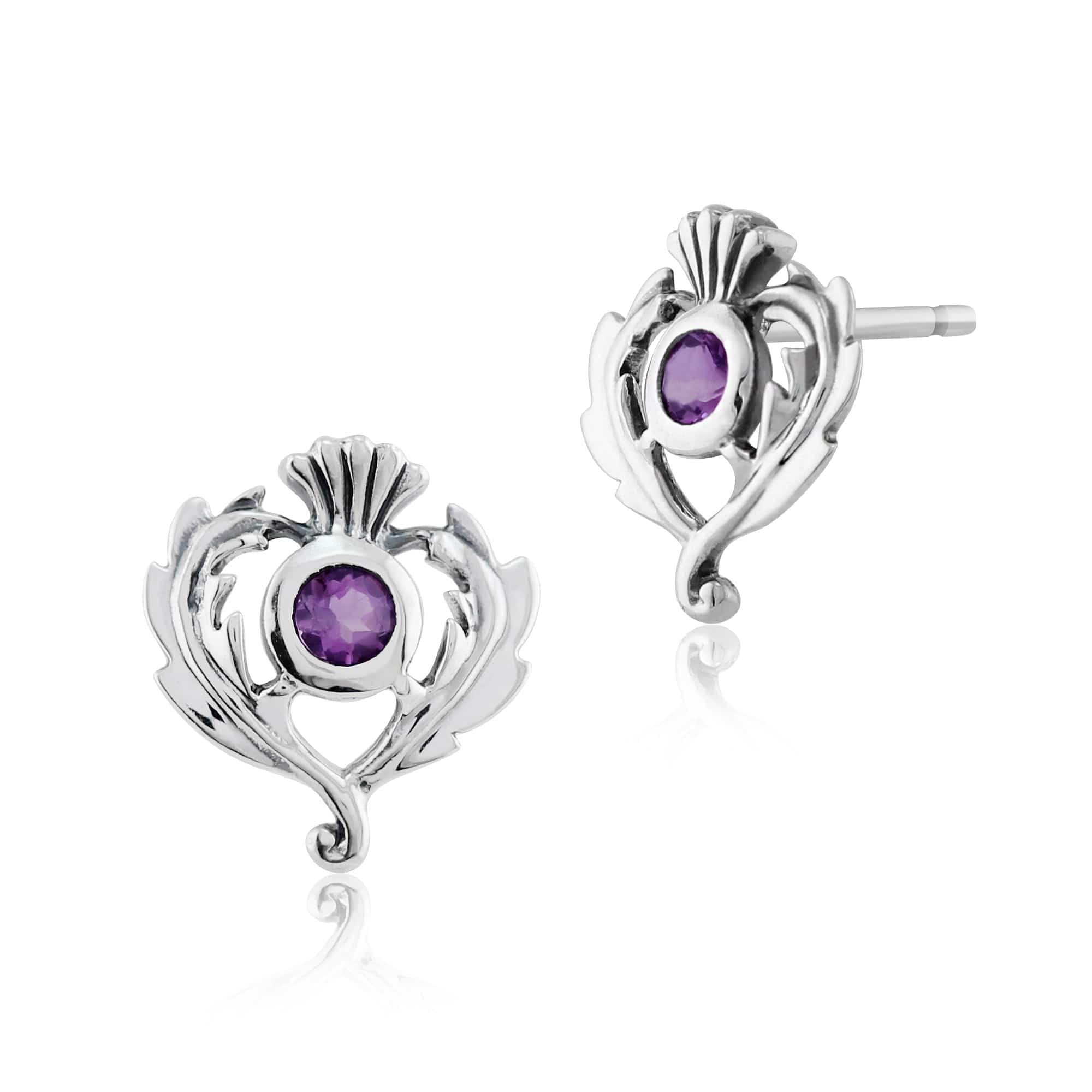 Art Nouveau Amethyst Thistle Stud Earrings & Pendant Set Image 2