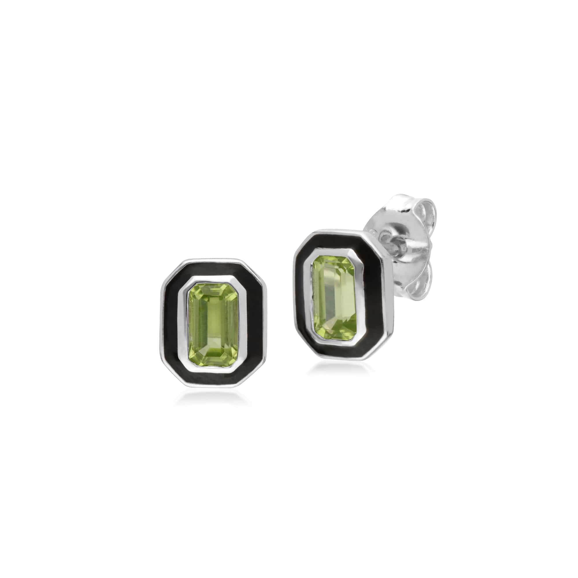 241E121008925 Gemondo Sterling Silver Peridot and Black Enamel Octagon Stud Earrings 1