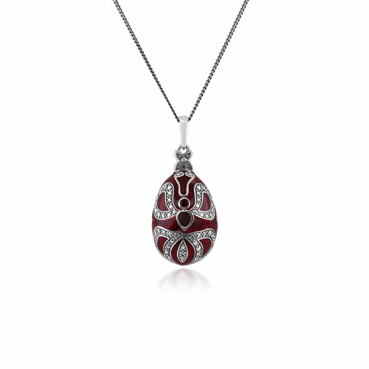 Art Nouveau Style Pear Garnet Egg Style Pendant in 925 Sterling Silver - Gemondo