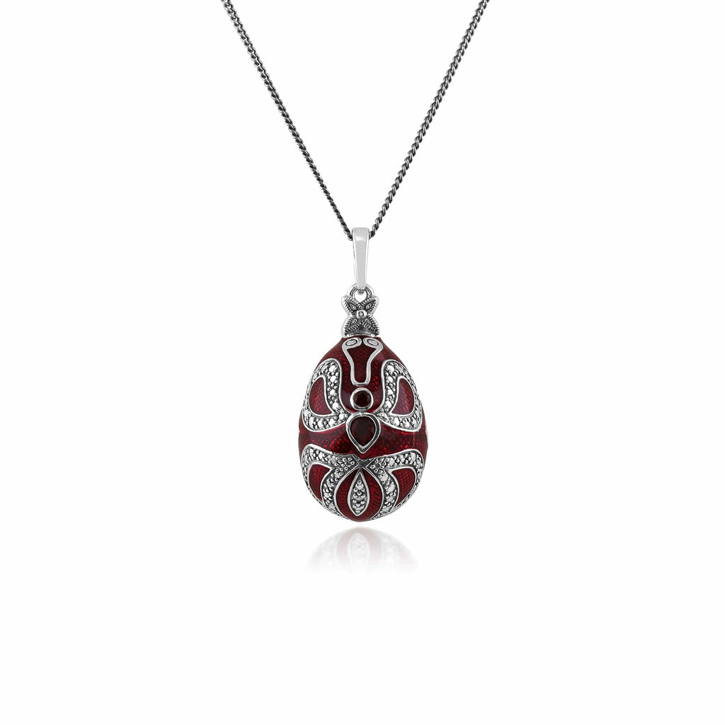 Art Nouveau Style Pear Garnet Egg Style Pendant 925 Sterling