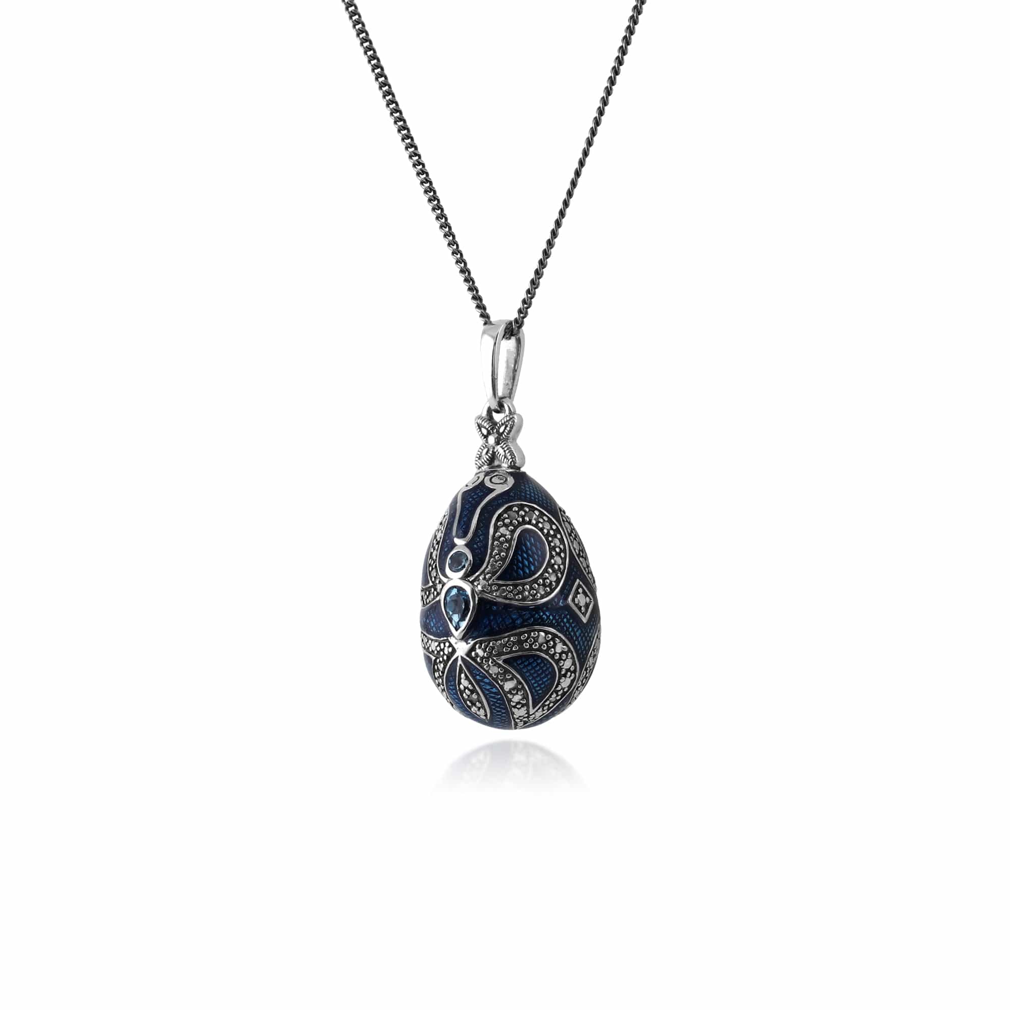 27397 Art Nouveau Style Pear Blue Topaz Egg Pendant 2