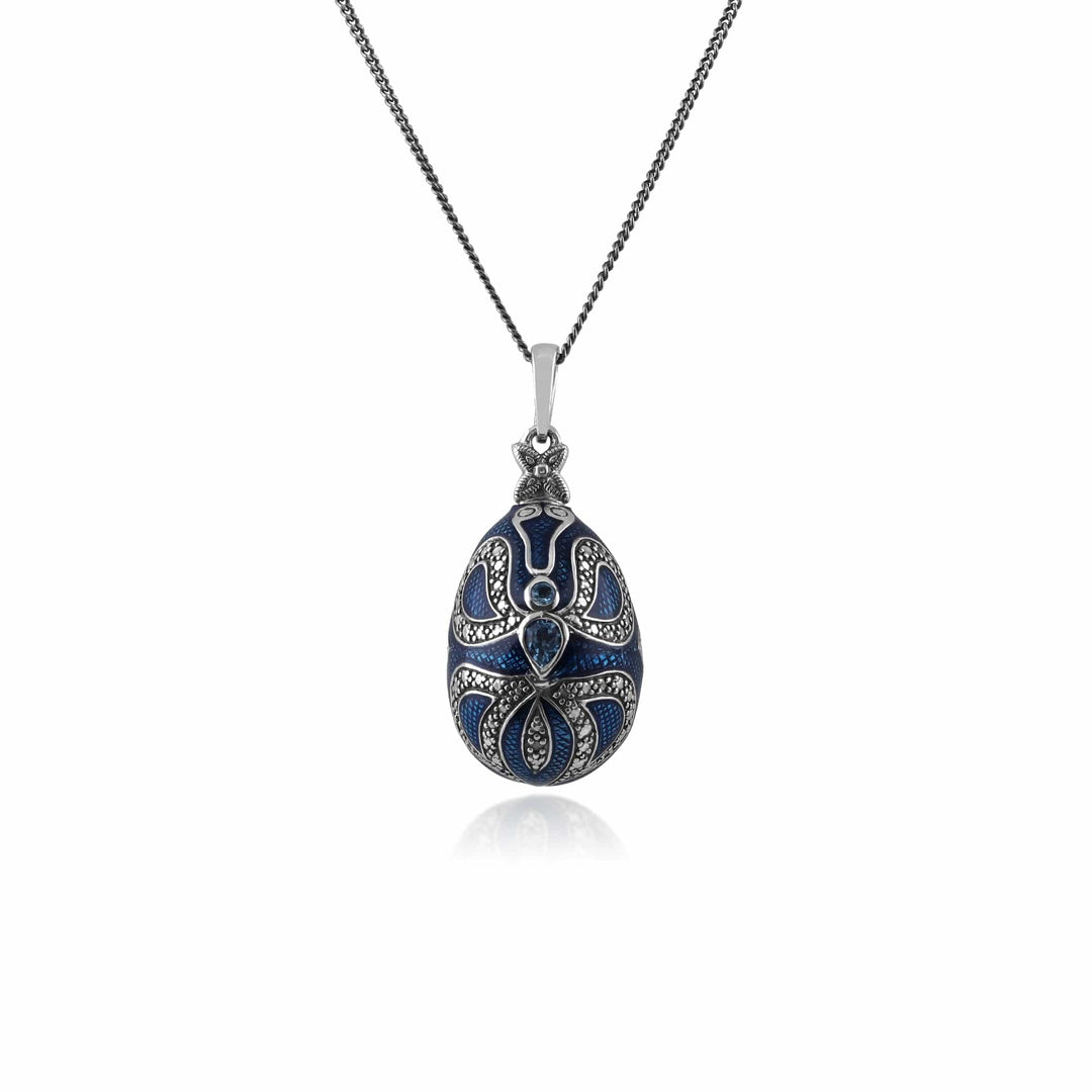 Art Nouveau Style Pear Blue Topaz Egg Pendant - Gemondo