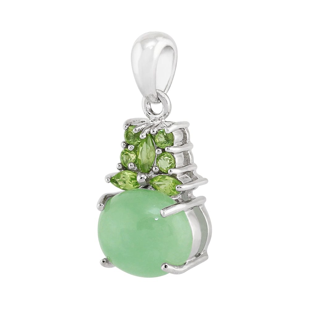 Classic Cabochon Green Jade & Peridot Cluster Pendant in Sterling Silver - Gemondo