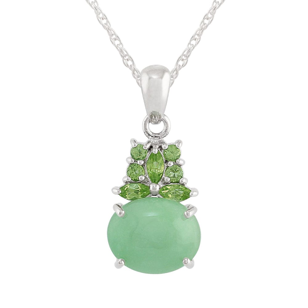 Classic Cabochon Green Jade & Peridot Cluster Pendant in Sterling Silver - Gemondo