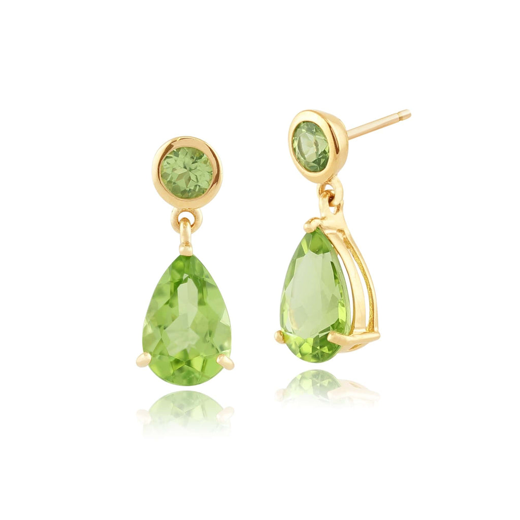Classic Pear Peridot Drop Earrings 9ct Yellow Gold