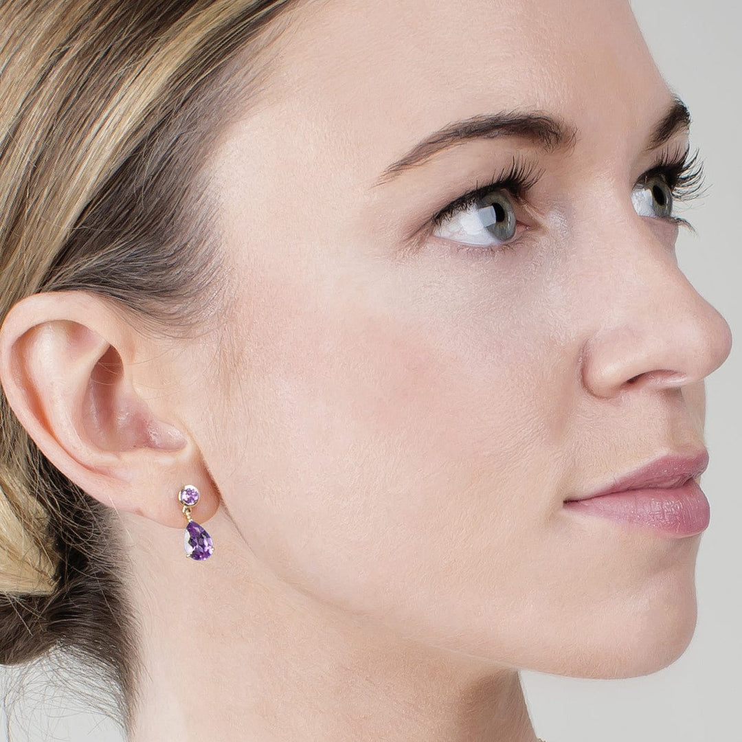 25392 Classic Pear Amethyst Drop Earrings in 9ct Yellow Gold 2