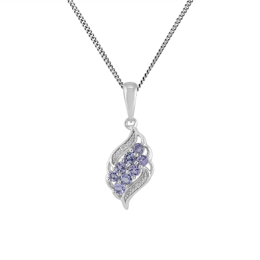 Modern Round Tanzanite & Diamond Pendant in 925 Sterling Silver