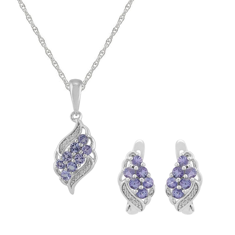 253E161901925-253P217601925 Classic Round Tanzanite & Diamond Cluster Hoop Earrings & Pendant Set in 925 Sterling Silver 1