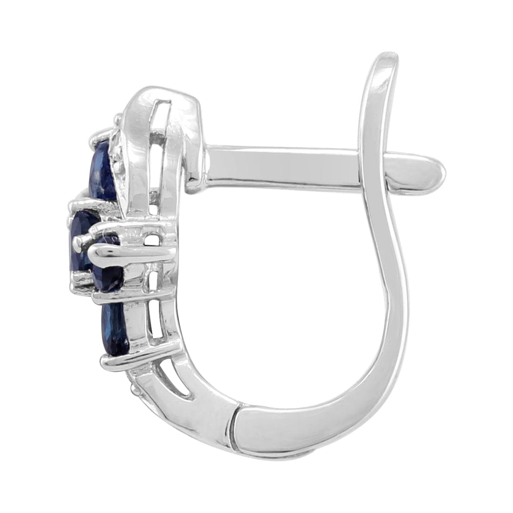 253E162202925 Classic Floral Sapphire & Diamond Hoop Earrings in Sterling Silver 2