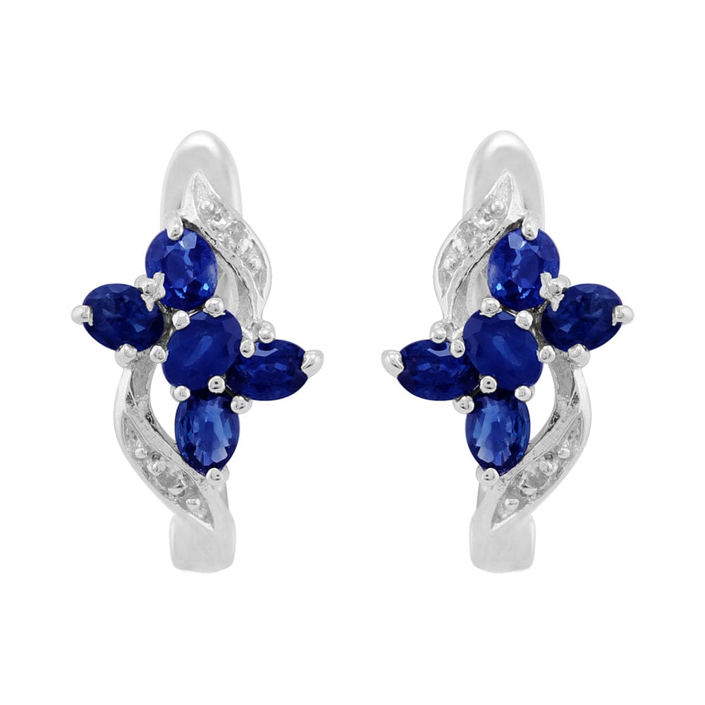 Classic Floral Sapphire & Diamond Hoop Earrings Sterling