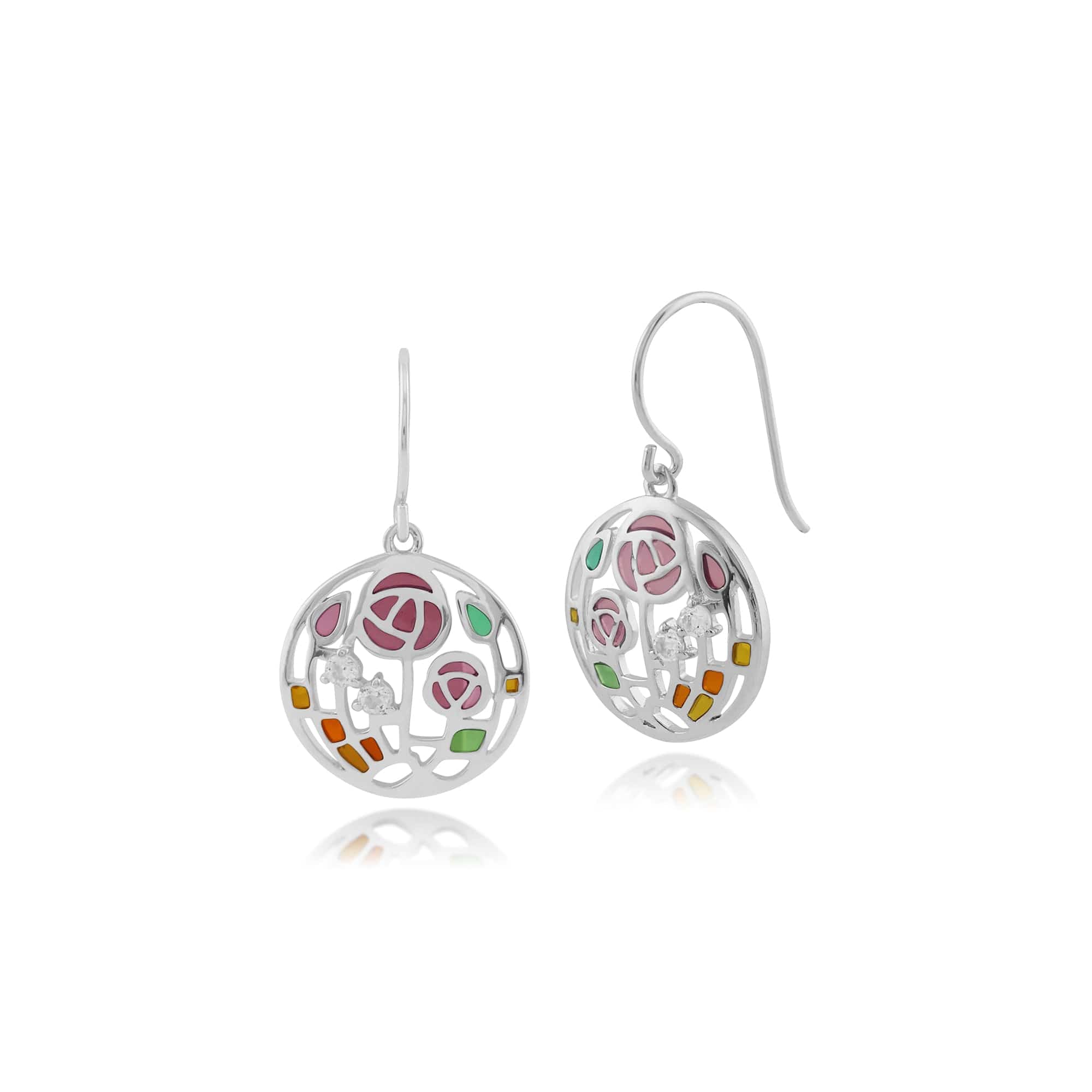 Rennie Mackintosh Round Topaz Rose Drop Earrings in 925 Sterling Silver - Gemondo