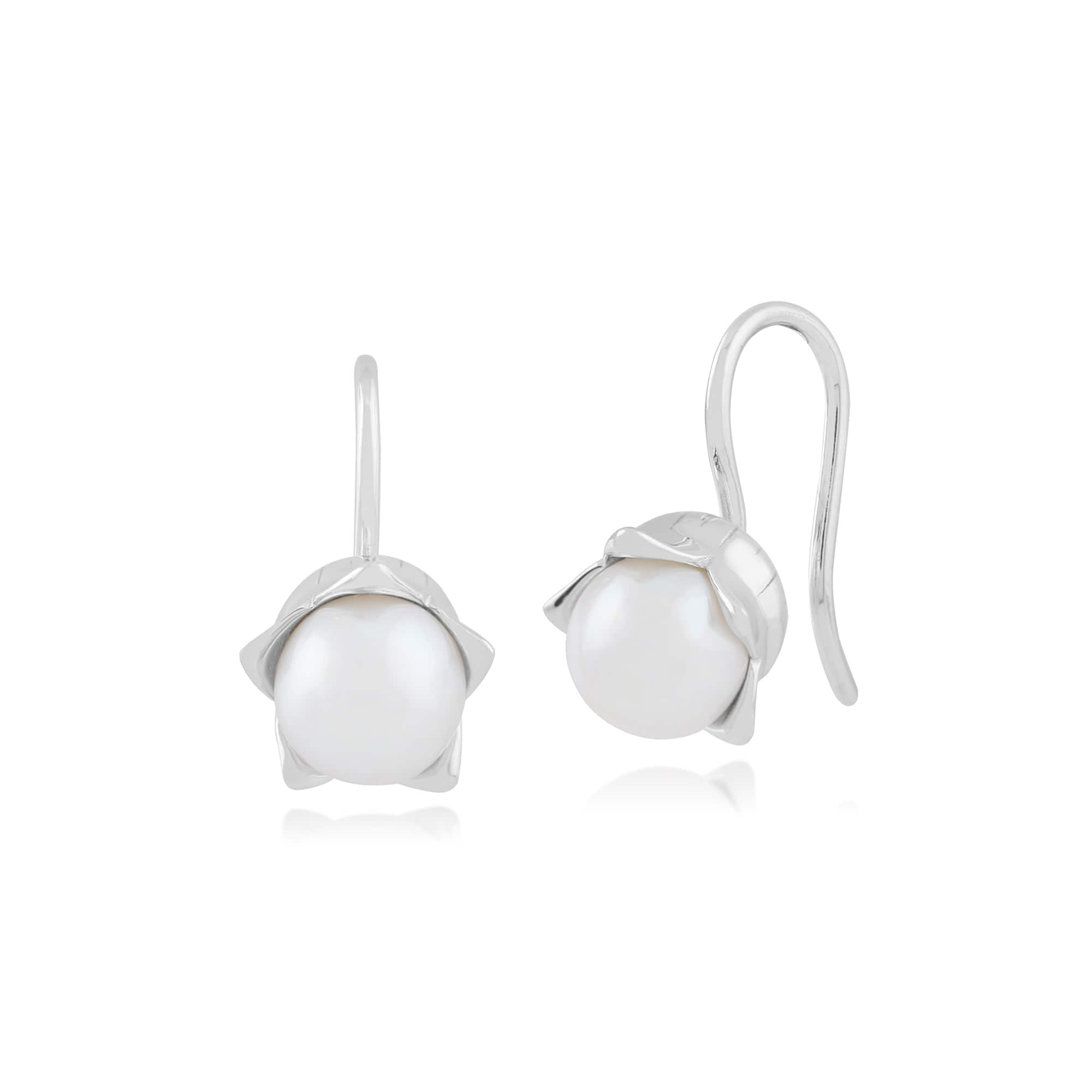 Floral Pearl Lily Drop Earrings in 925 Sterling Silver