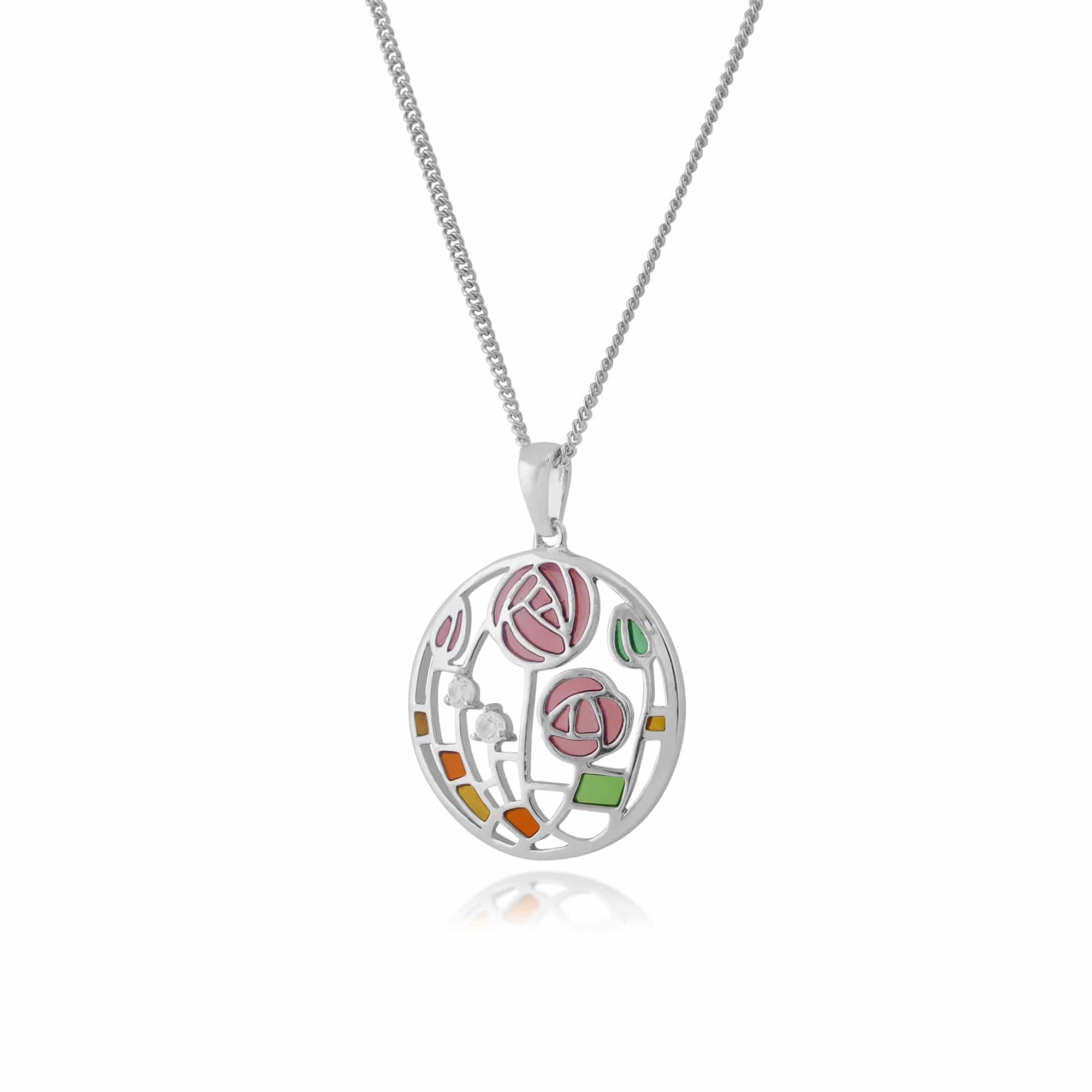Rennie Mackintosh Round Topaz Rose Circle Pendant in 925 Sterling Silver - Gemondo