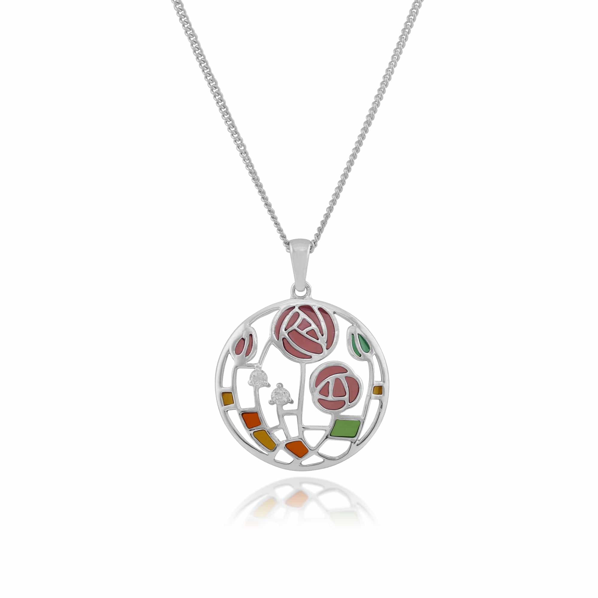 Rennie Mackintosh Round Topaz Rose Circle Pendant in 925 Sterling Silver - Gemondo