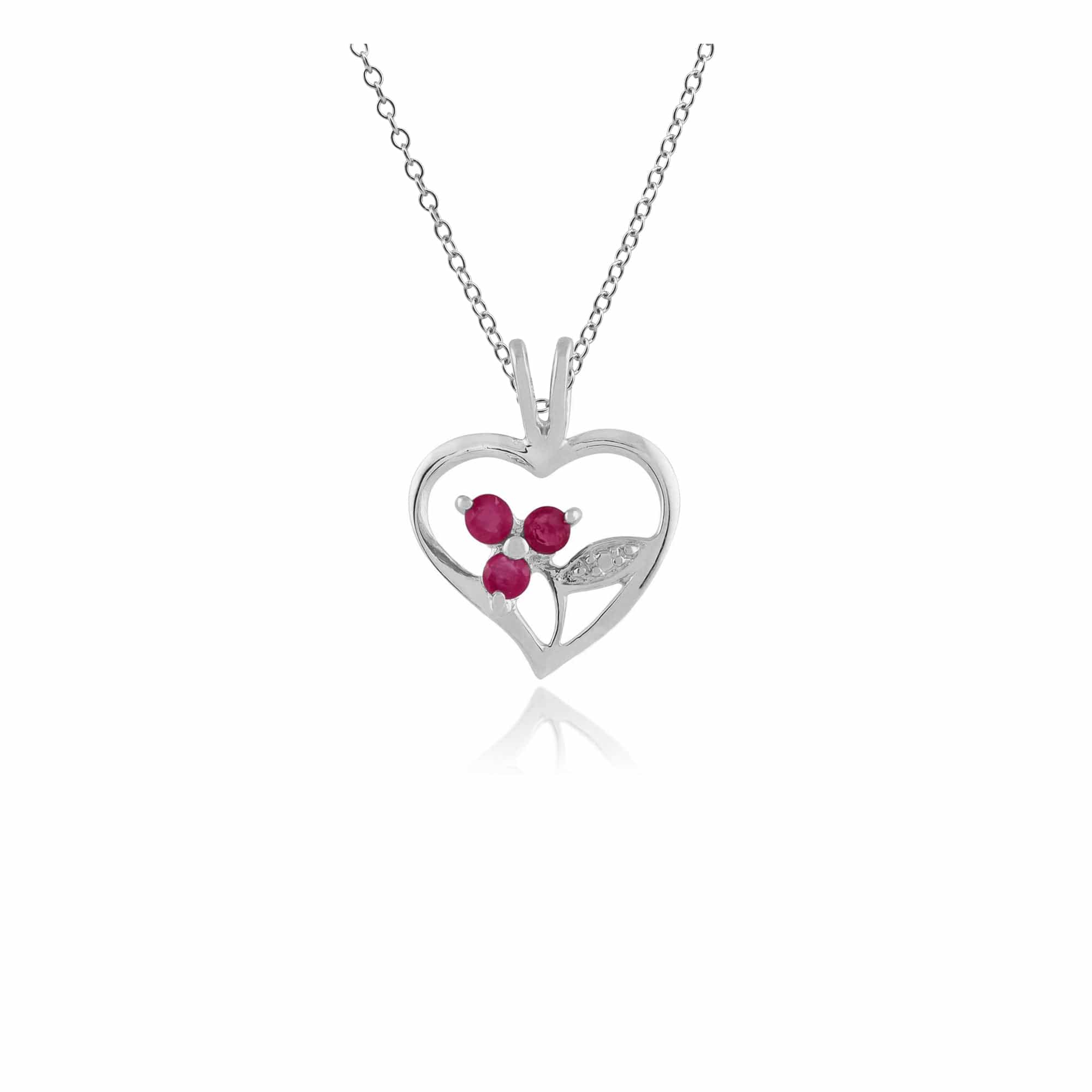 Floral Round Ruby Pendant in 925 Sterling Silver - Gemondo