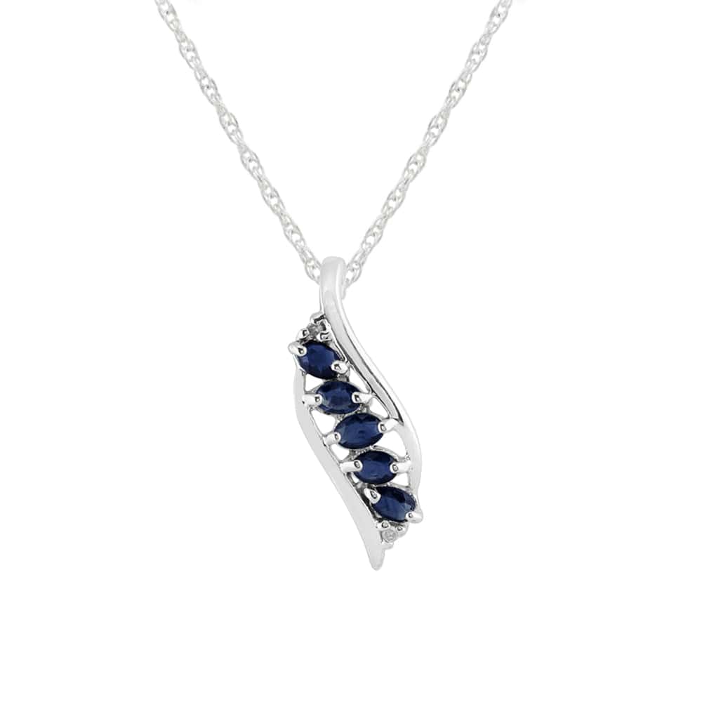 Modern Oval Sapphire & Diamond Leaf Pendant in 925 Sterling Silver