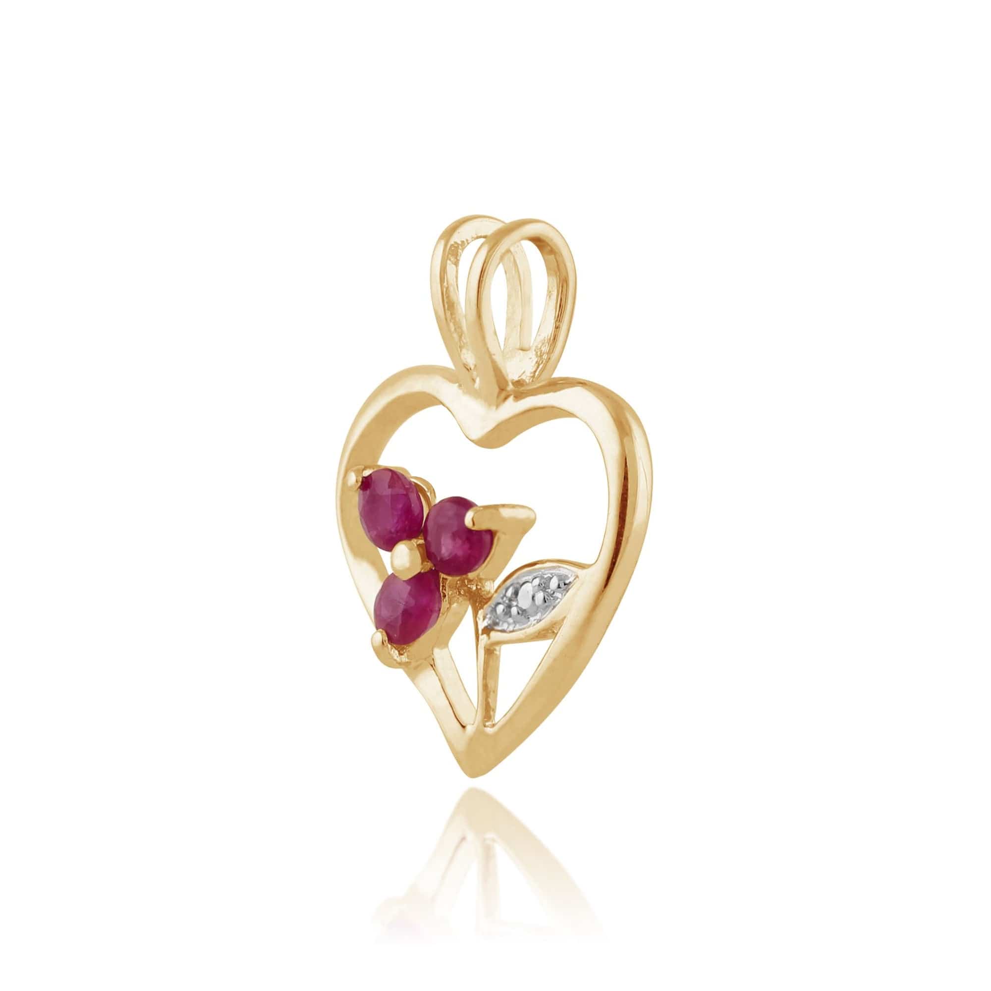 Floral Round Ruby Pendant in Gold Plated 925 Sterling Silver - Gemondo