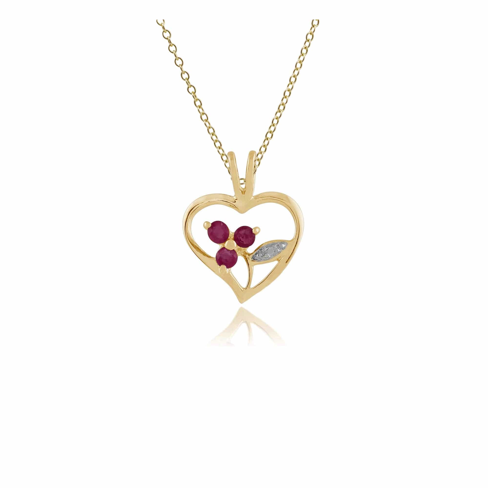 Floral Round Ruby Pendant in Gold Plated 925 Sterling Silver - Gemondo