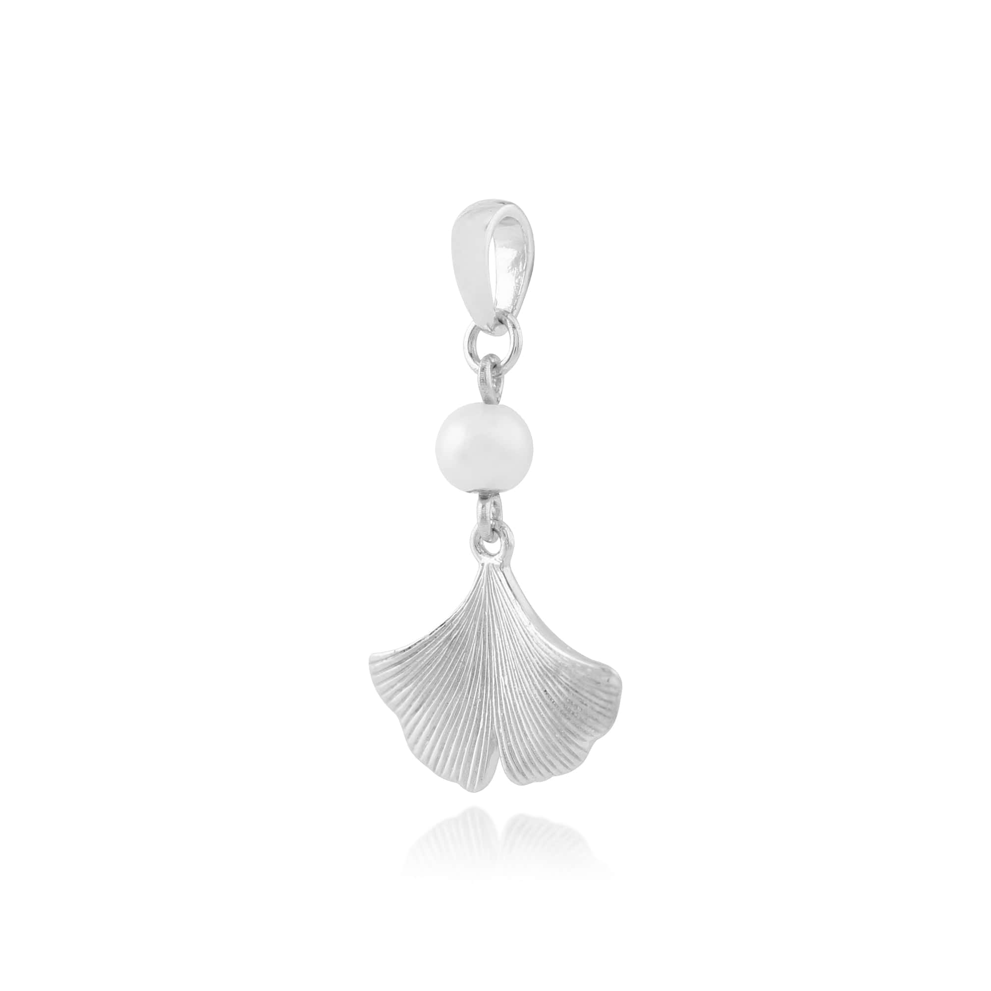 Floral Pearl Gingko Leaf Pendant in 925 Sterling Silver - Gemondo
