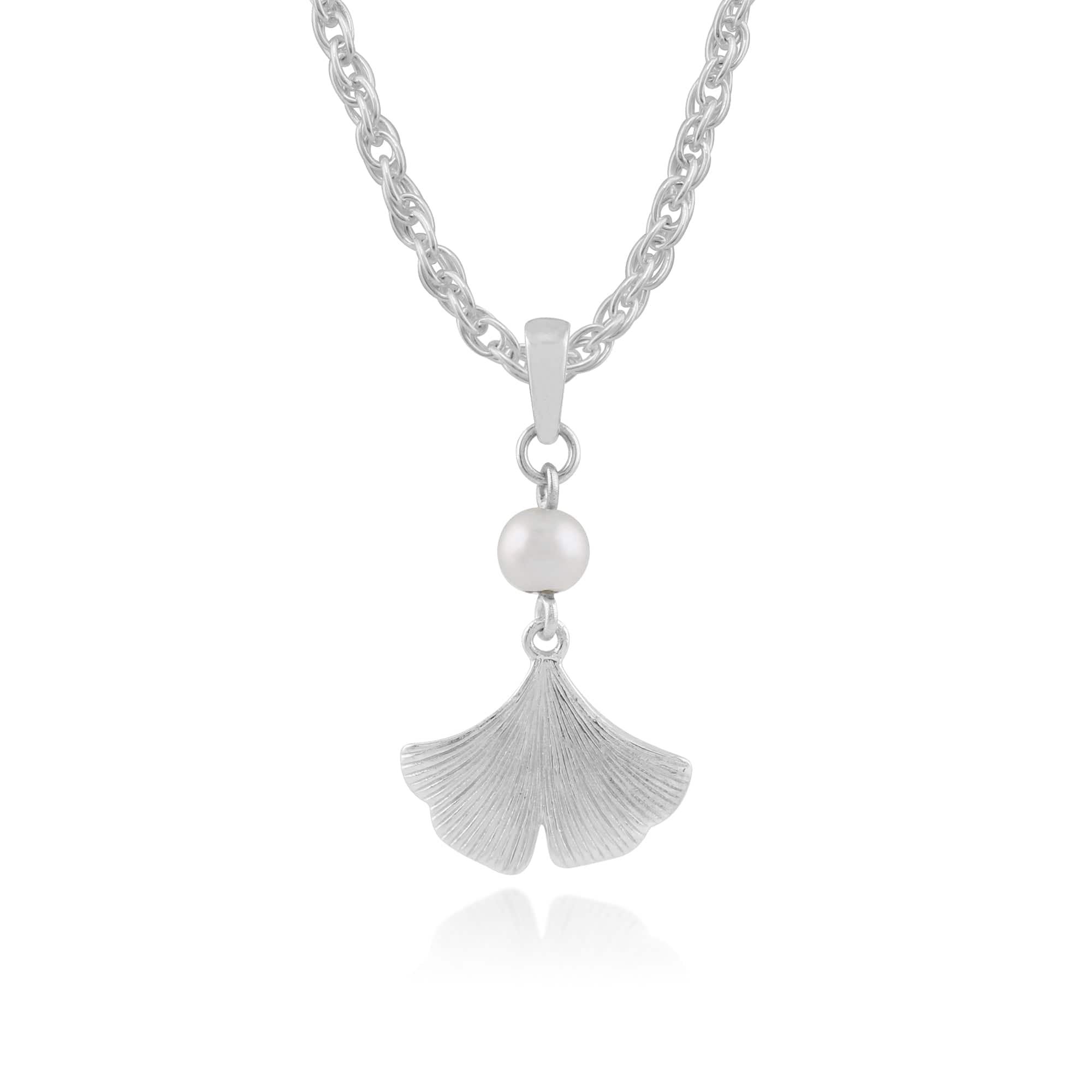 Floral Pearl Gingko Leaf Pendant in 925 Sterling Silver - Gemondo