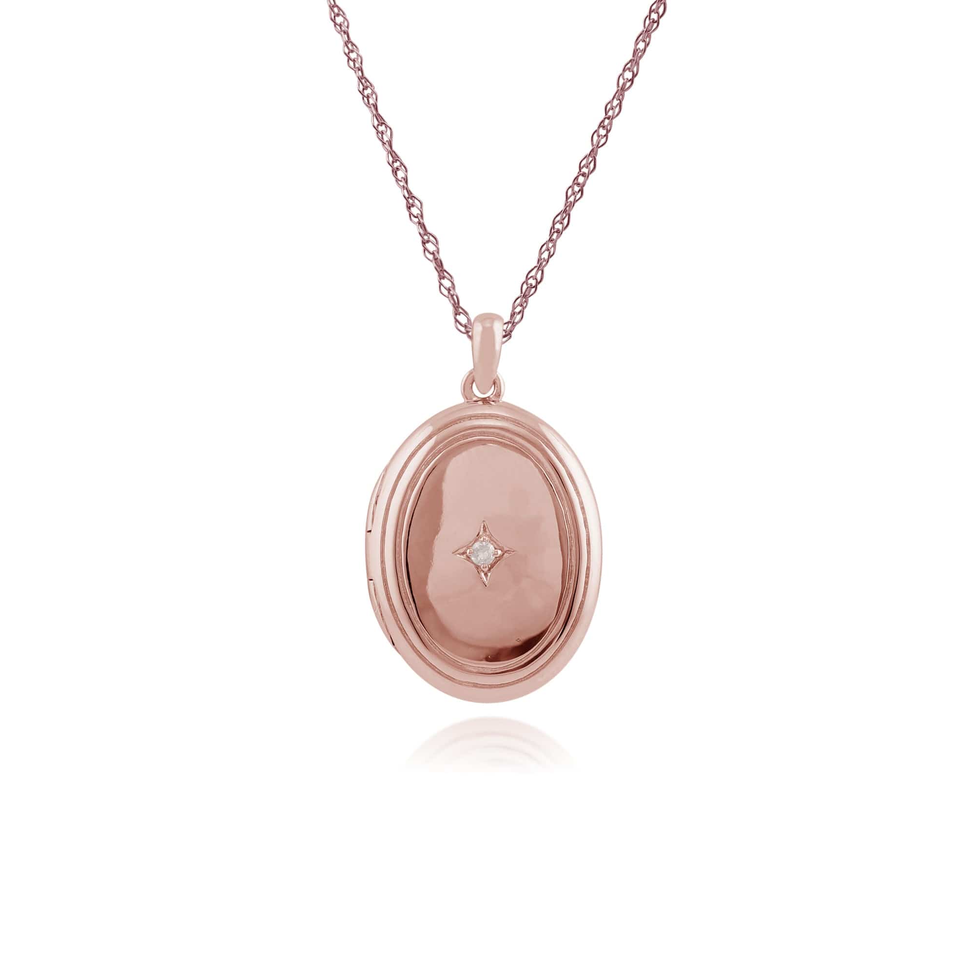 Rose Gold Plated Sterling Silver 1pt Diamond Oval 45cm Locket Necklace Image