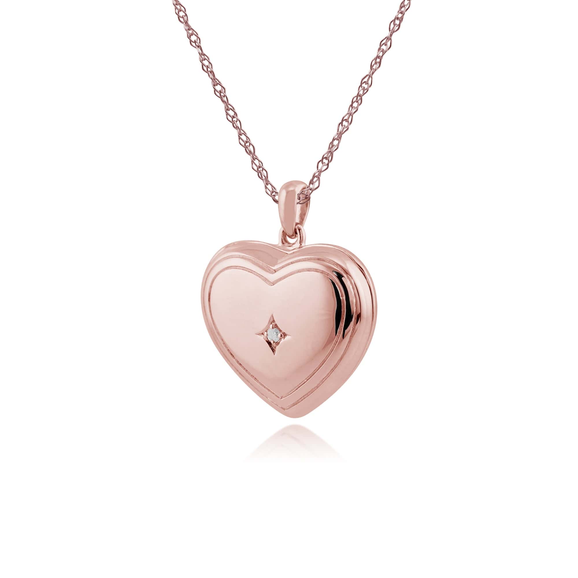Classic Round Diamond Heart Shaped Locket in Rose Gold Plated Sterling Silver - Gemondo