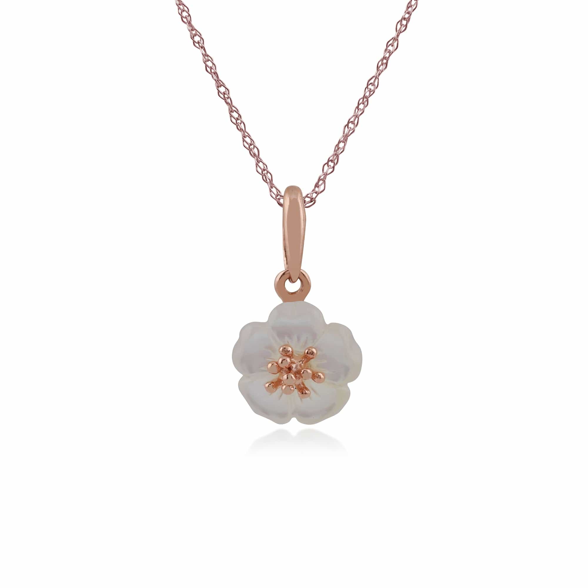 Rose Gold Plated Silver Mother of Pearl Cherry Blossom Pendant on 45cm Chain Image
