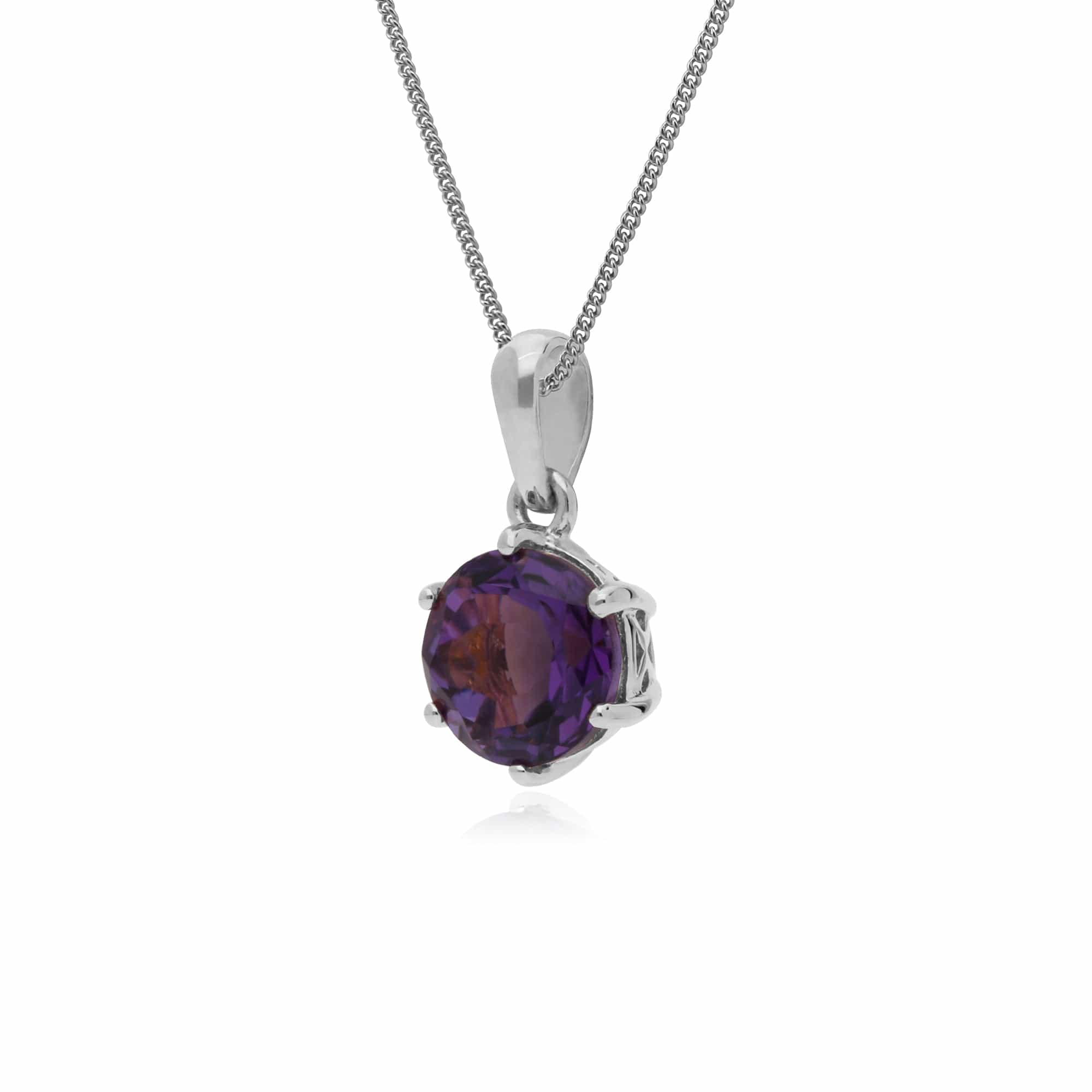 Classic Round Cut Amethyst 6 Claw Pendant in 925 Sterling Silver - Gemondo