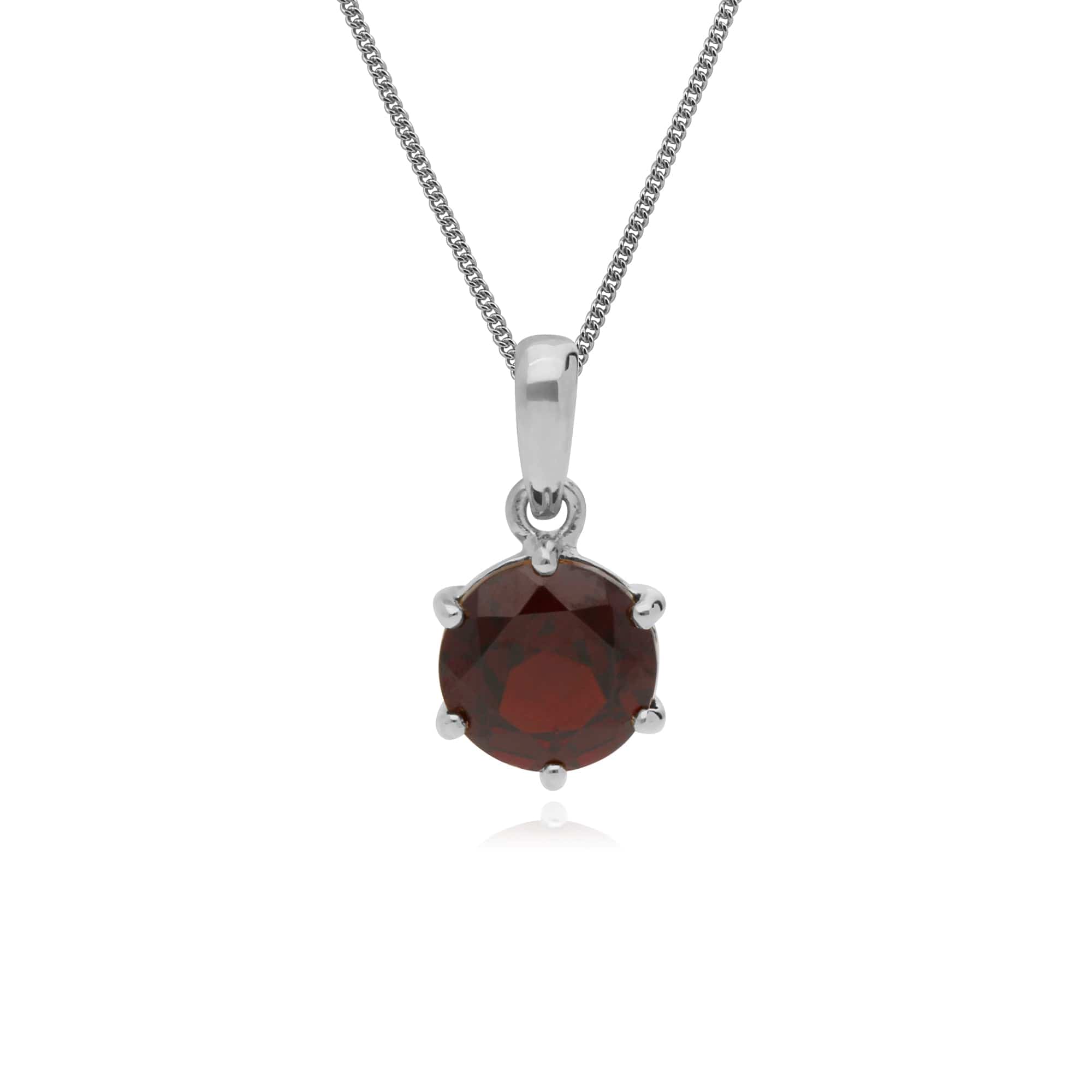 Classic Round Cut Garnet 6 Claw Pendant in 925 Sterling Silver - Gemondo