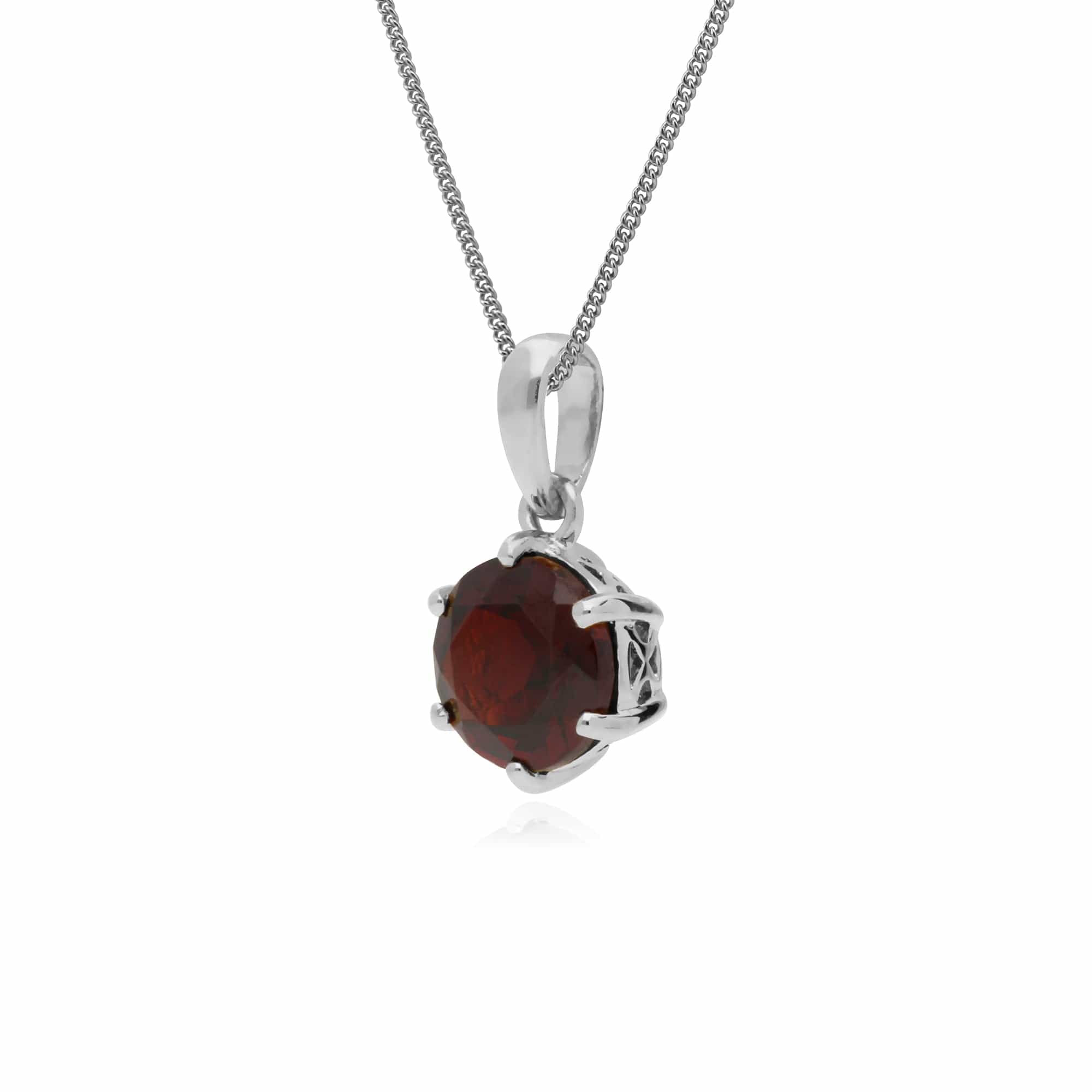 Classic Round Cut Garnet 6 Claw Pendant in 925 Sterling Silver - Gemondo