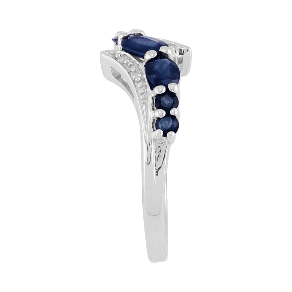 253R406602925 Sterling Silver 0.94ct Natural Blue Sapphire & Diamond Contemporary Style Ring 2