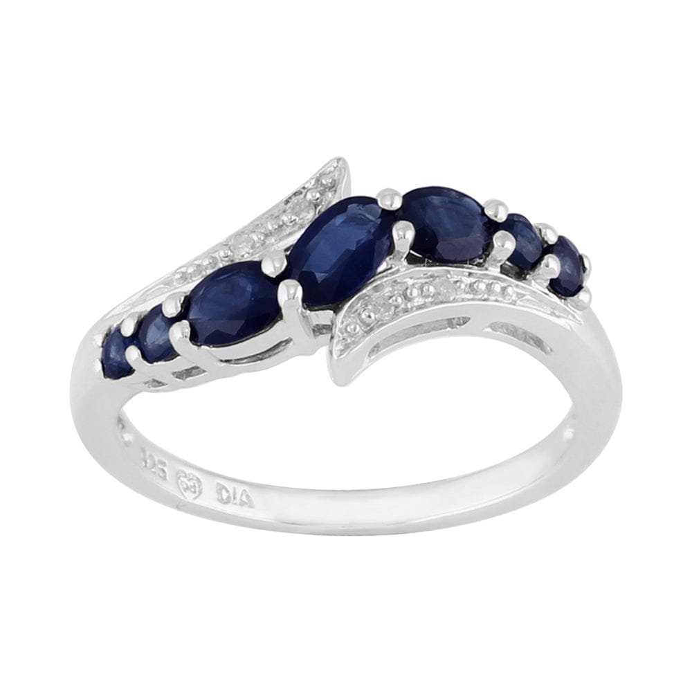 Sterling Silver 0.94ct Natural Blue Sapphire & Diamond Contemporary Style Ring Image 1