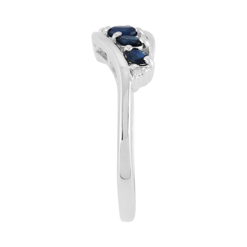 Contemporary Oval Sapphire Five Stone Leaf Style Ring in 925 Sterling Silver - Gemondo