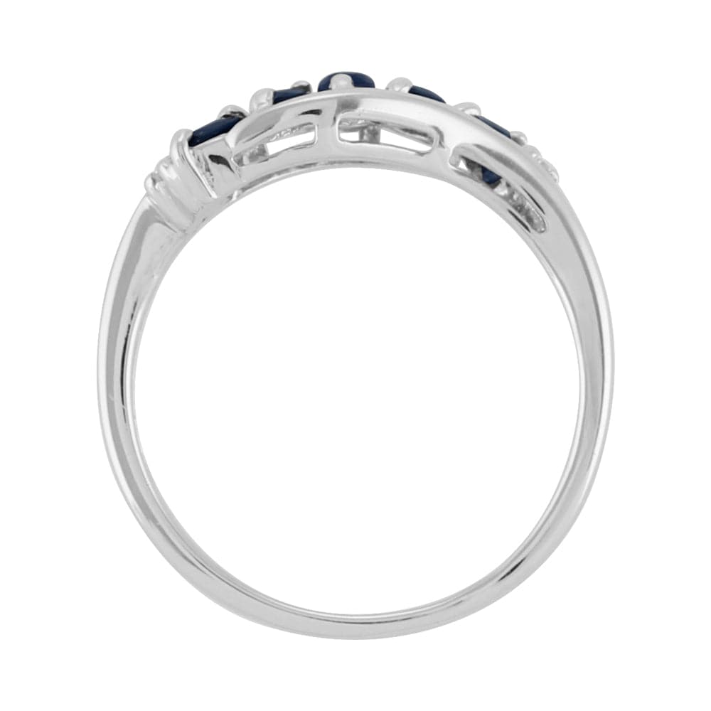 Contemporary Oval Sapphire Five Stone Leaf Style Ring in 925 Sterling Silver - Gemondo