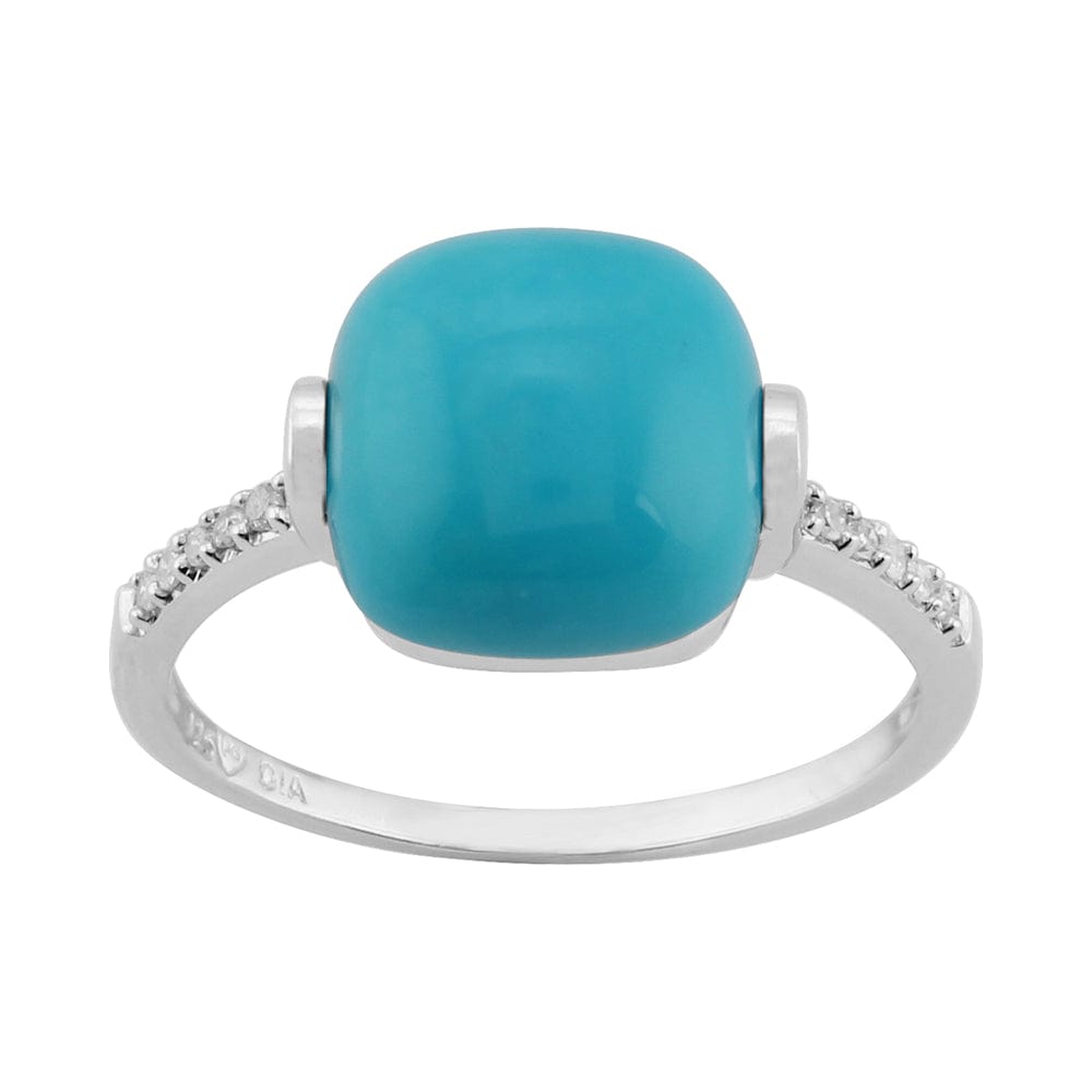 925 Sterling Silver 3.40ct Turquoise Cabochon & 6pt Diamond Single Stone Ring Image 1