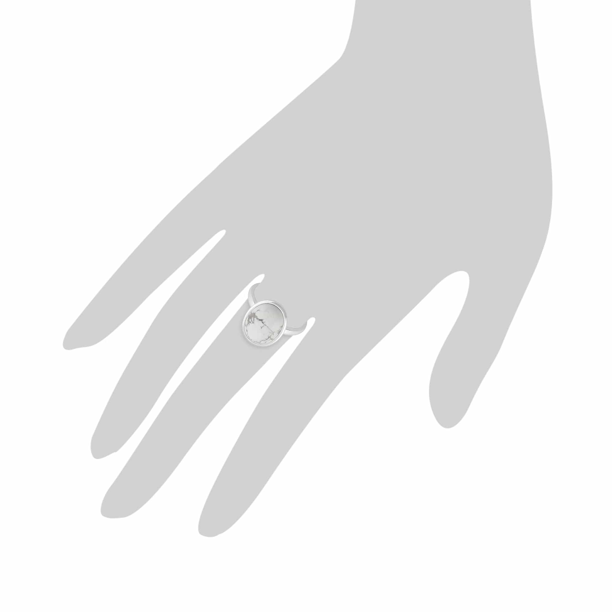 Classic Oval Magnesite Cabochon Boho Cocktail Ring in 925 Sterling Silver - Gemondo