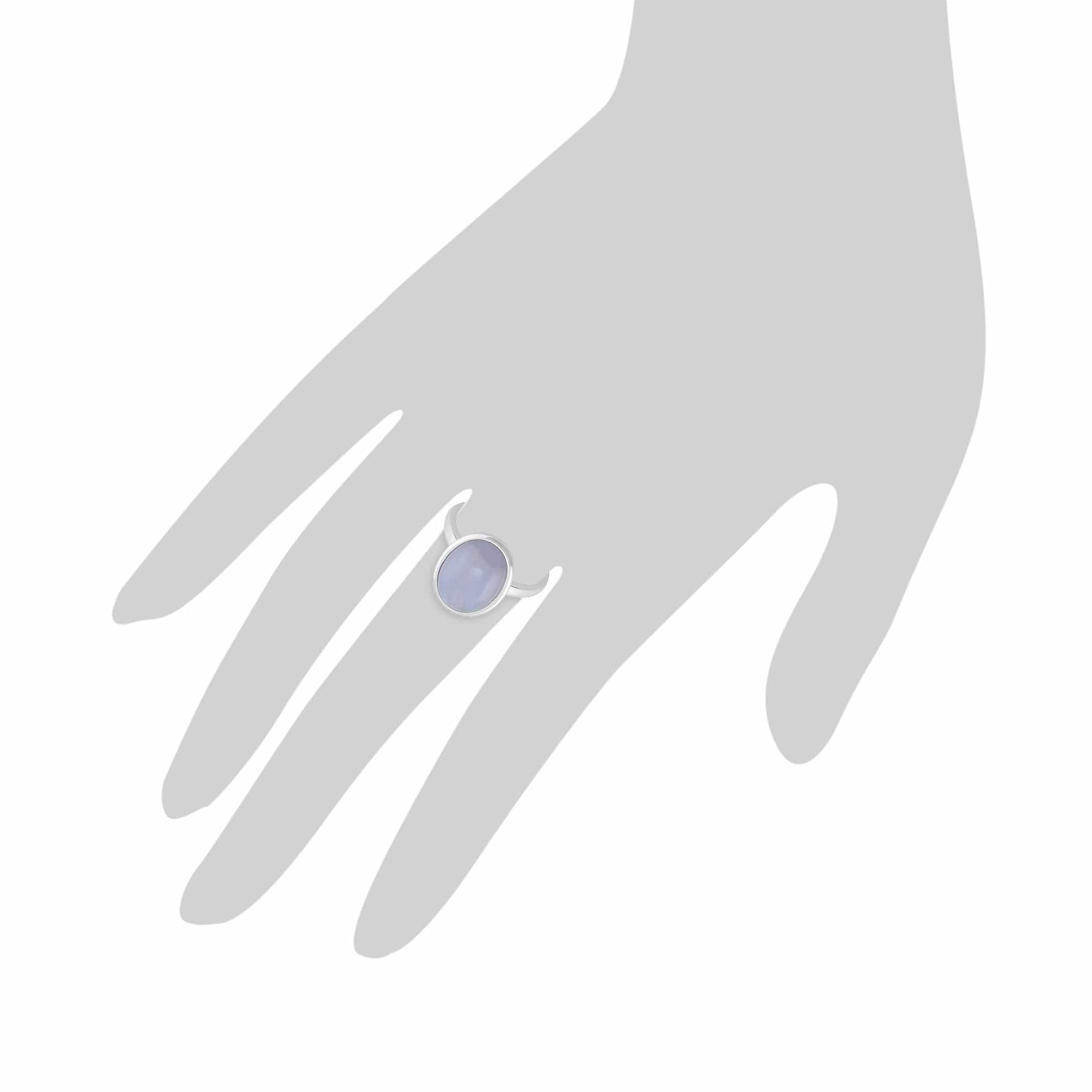 Classic Oval Blue Lace Agate Bezel Set Cocktail Ring in 925 Sterling Silver - Gemondo