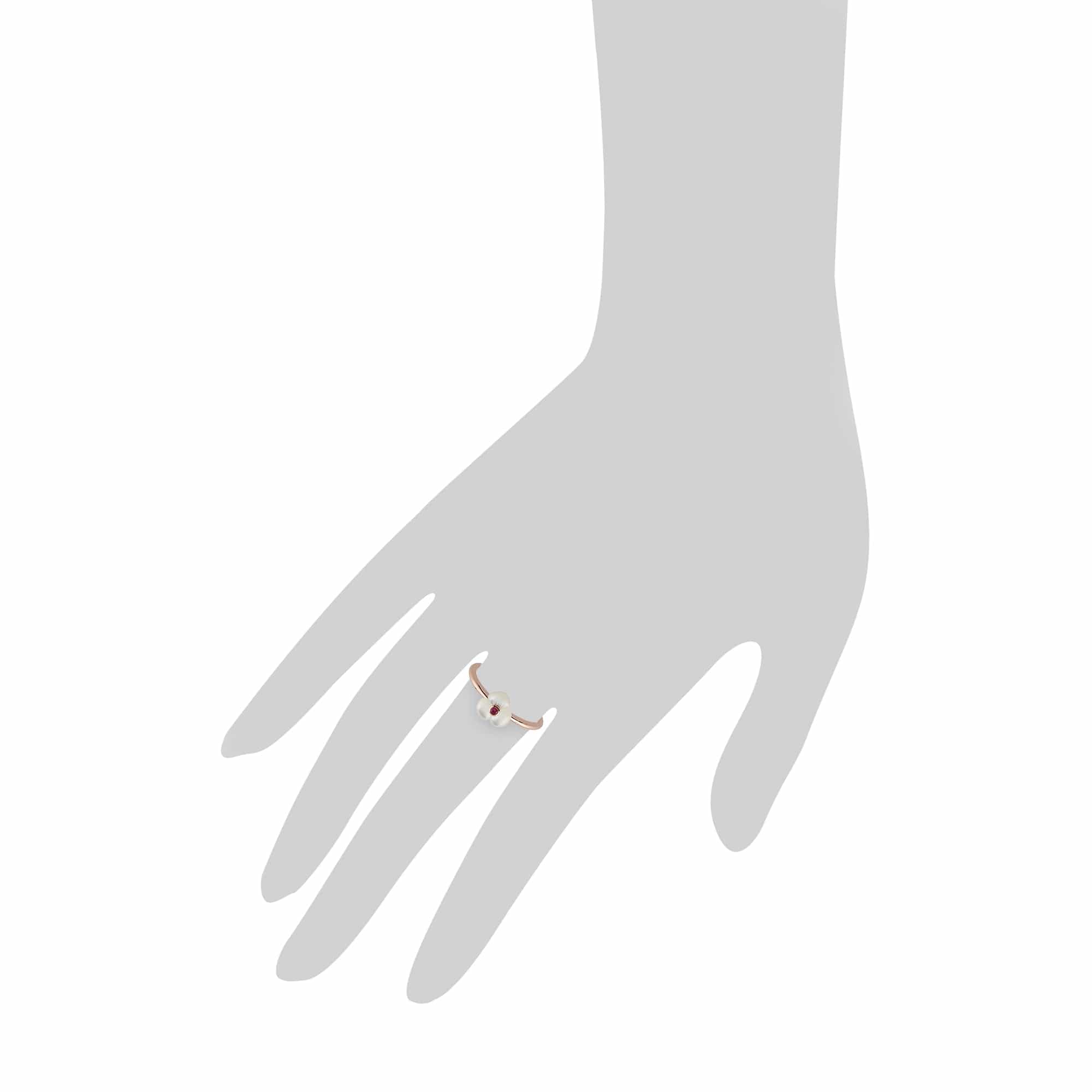 Floral Round Ruby & Mother of Pearl Poppy Ring in Rose Gold Plated 925 Sterling Silver - Gemondo