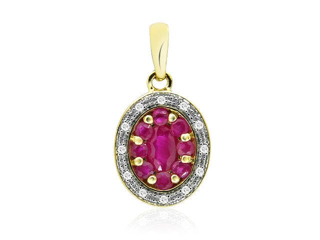 9ct Yellow Gold 0.64ct Natural Ruby & Diamond Cluster Pendant on Chain Image