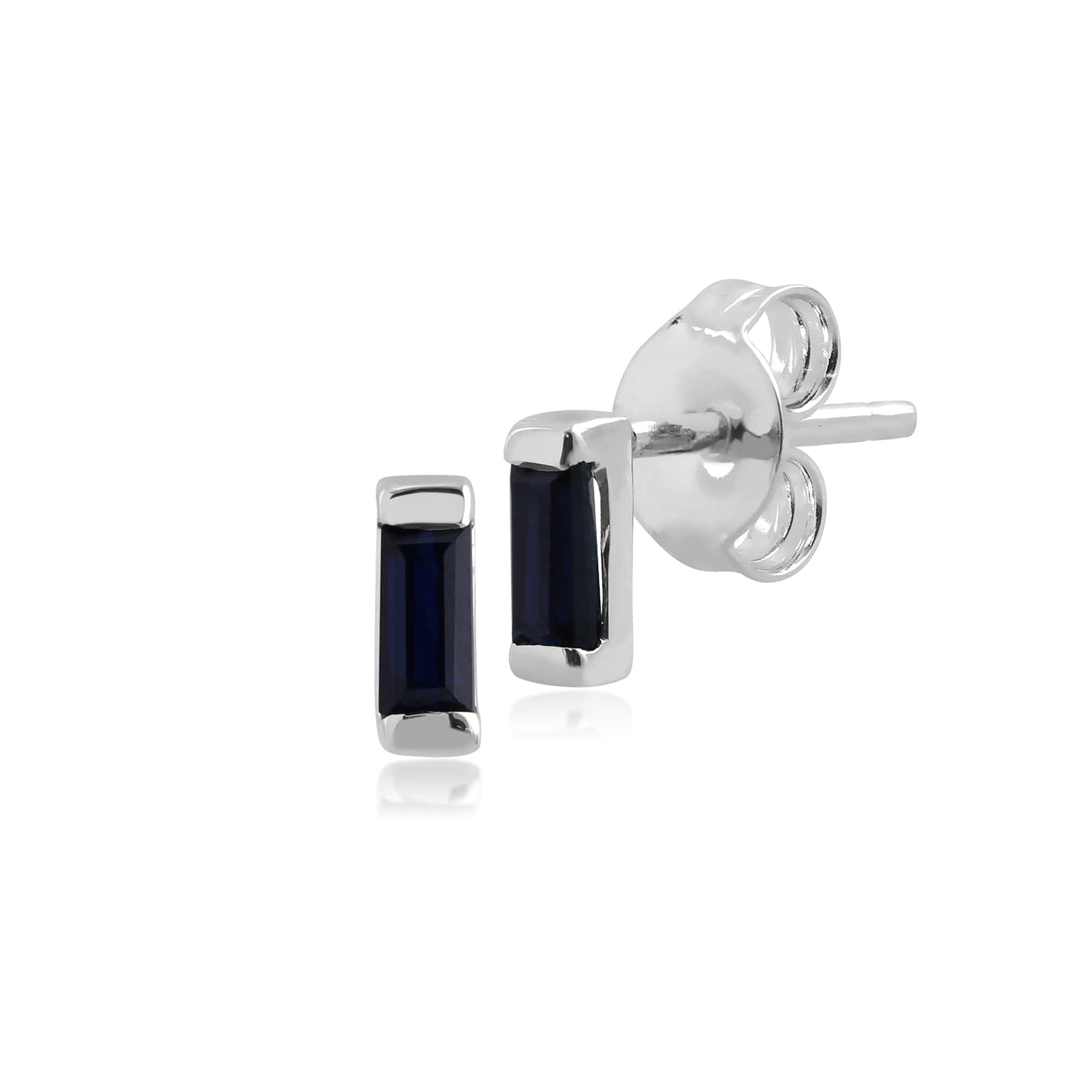 Classic Baguette Sapphire Stud Earrings in 925 Sterling Silver