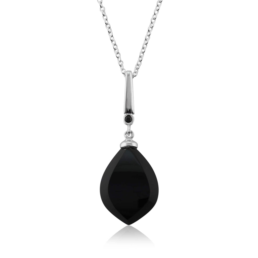 Art Deco Style Onyx Cabochon & Spinel Pendant Sterling Silver