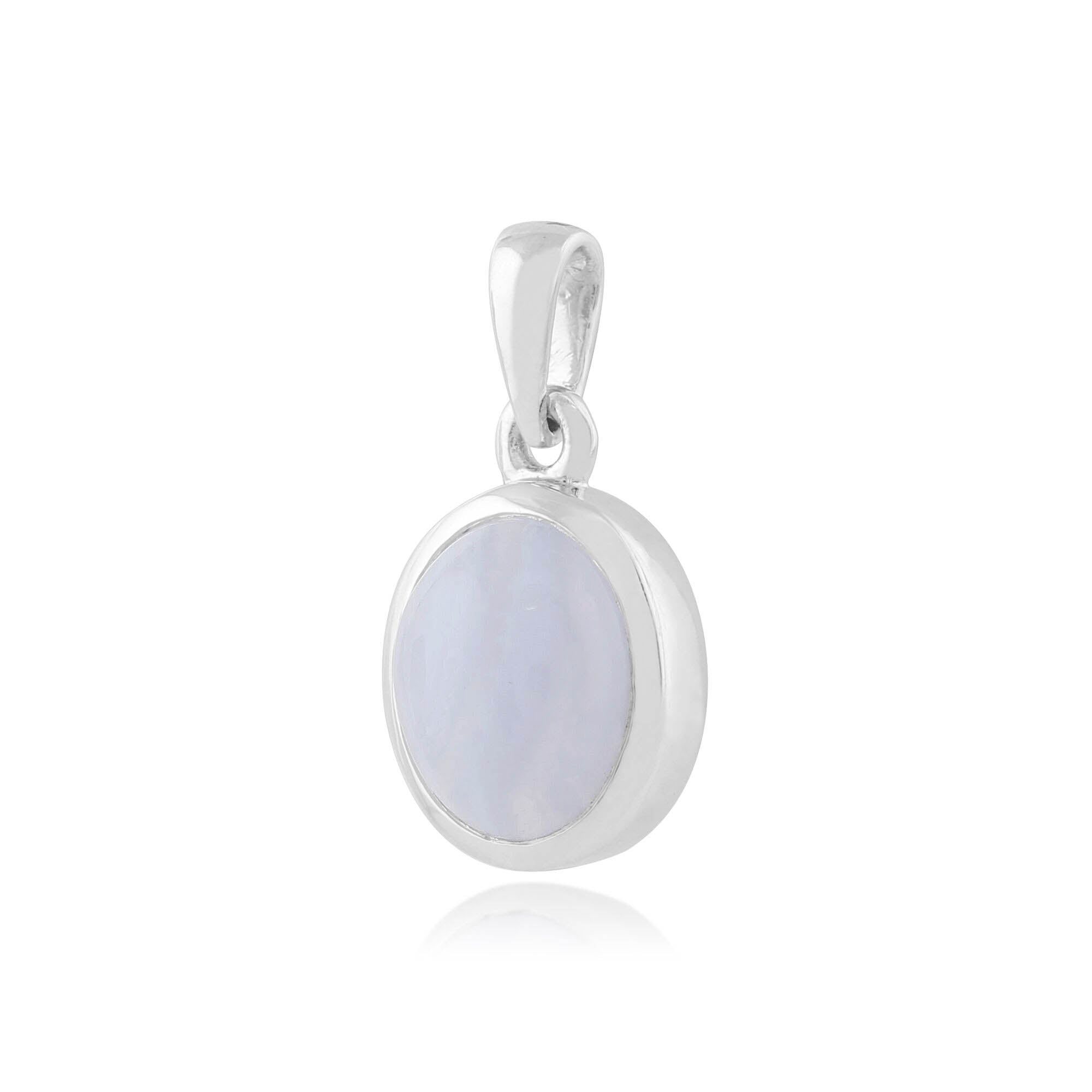 Classic Oval Blue Lace Agate Bezel Set Pendant in 925 Sterling Silver - Gemondo