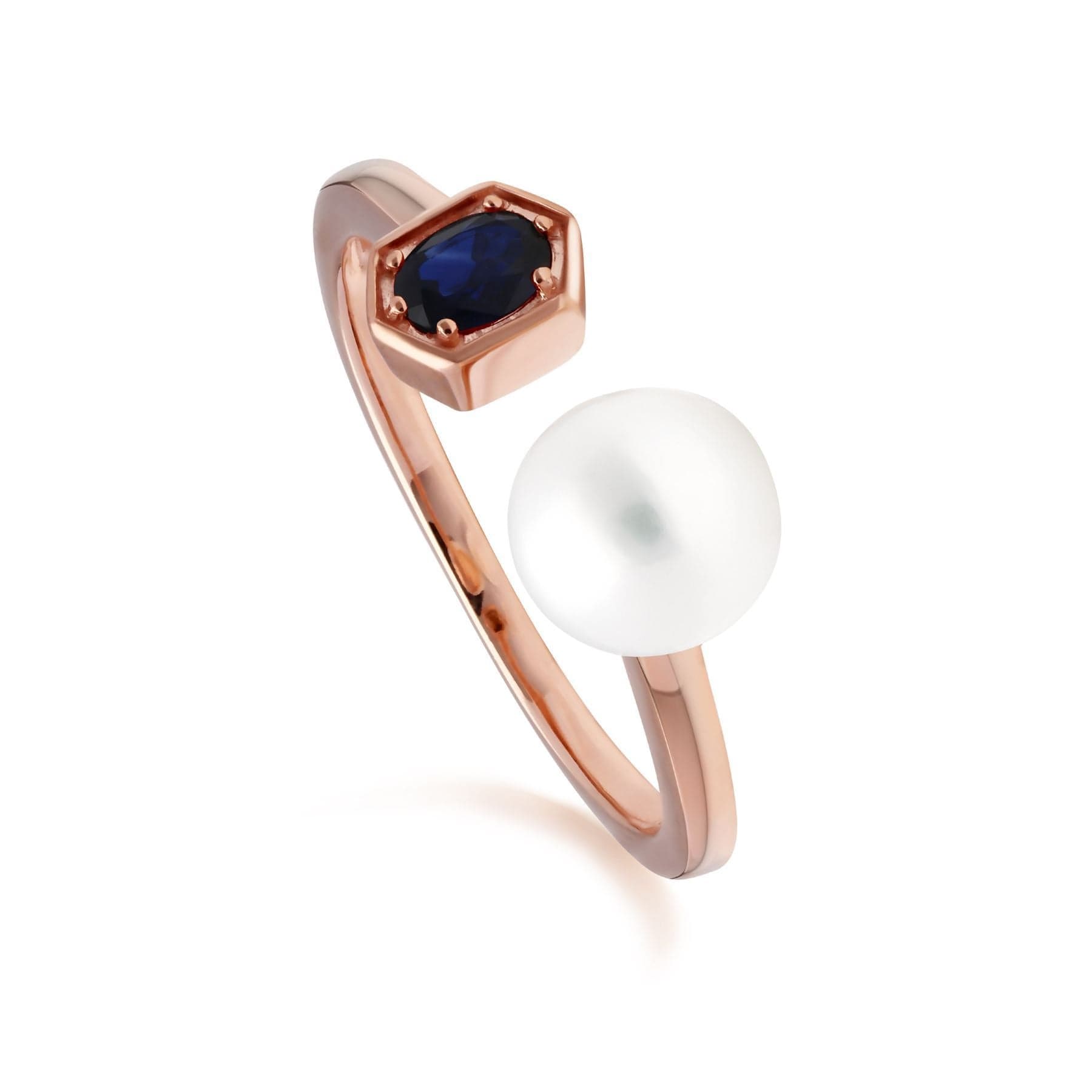 270P030401925-270R058901925 Modern Pearl & Sapphire Ring & Pendant Set in Rose Gold Plated  Silver 3