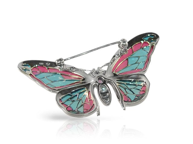 26661 Art Nouveau Style Amethyst, Marcasite & Enamel Butterfly Brooch in Sterling Silver 3