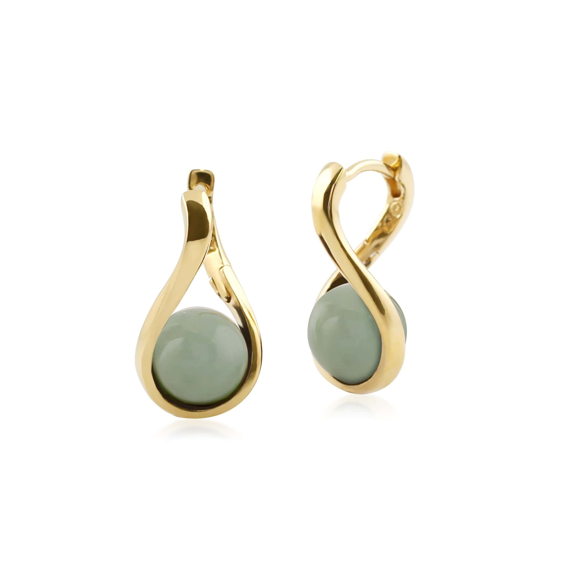 Kosmos Dyed Green Jade Orb Earrings in Gold Plated Sterling Silver - Gemondo
